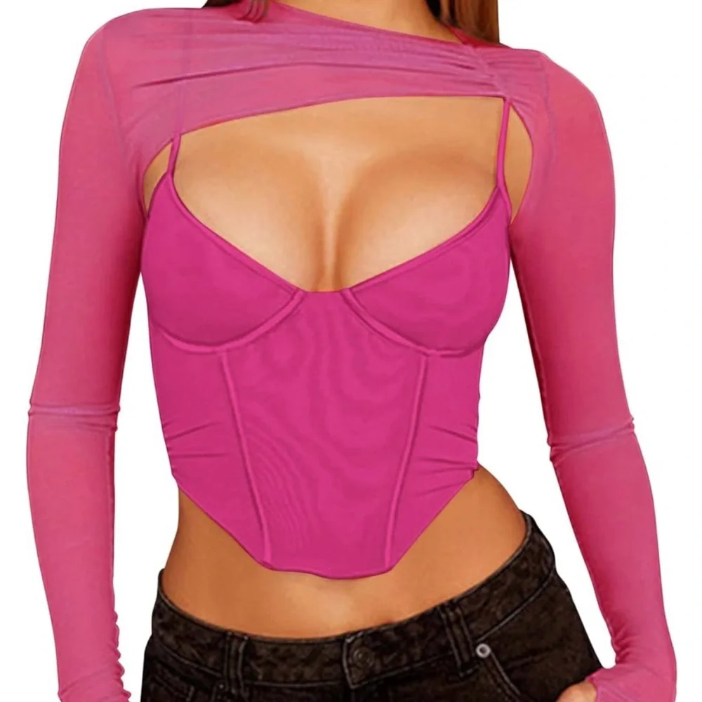 Pink Two Piece Crop Top - Picture 2 of 3